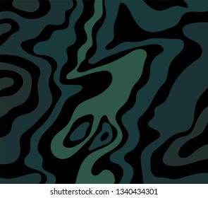Luxury dark background of wavy stripes. The alternation of black and green winding lines. The beauty of natural topography
