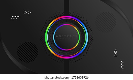 Lujo De Fondo Oscuro. Diseño Web. Ilustración de la página de inicio. Cubierta de presentación de Memphis. Diseño de afiches. Papel de fondo negro arcoiris.