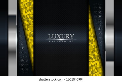 Luxury dark background with yellow mosaic and silver lines design. Modern abstract background design.