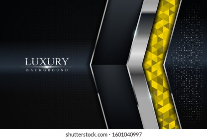 Luxury dark background with yellow mosaic and silver lines design. Modern abstract background design.
