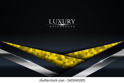 Luxury dark background with yellow mosaic and silver lines design. Modern abstract background design.