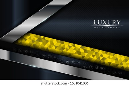 Luxury dark background with yellow mosaic and silver lines design. Modern abstract background design.