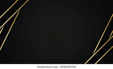 Luxus dunkelschwarzer Hintergrund mit diagonalen goldenen Linien Halbtonhintergrund. luxuriöser schwarz-goldener Hintergrund. Premium-Hintergrund schwarz-gold. goldene Linien. Vektorgrafik