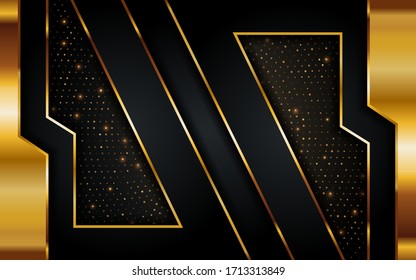 Luxury dark black background with golden lines. Modern vector illustration.