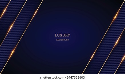 Luxury dark blue background with elegant gold lines in 3d paper cut style, vector illustration.