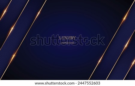 Luxury dark blue background with elegant gold lines in 3d paper cut style, vector illustration.