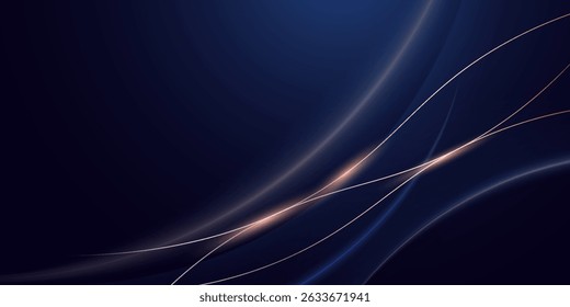 Luxury dark blue background with gold line curved and lighting effect sparkle. Vector eps10