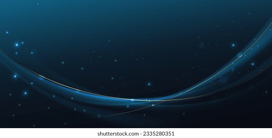 Luxury dark blue background with golden line curved and lighting effect sparkle. Vector illustration