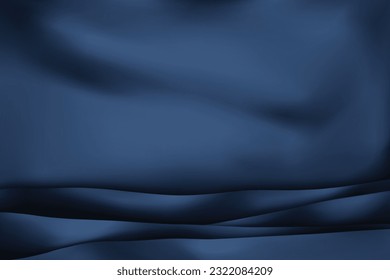 The luxury of dark blue fabric texture background. Closeup of rippled silk fabric. Stacked silk fabrics. Dark blue background. 3D vector illustration.