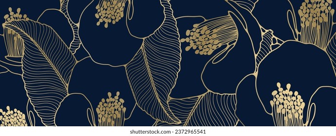 Luxury dark blue floral background with gold flowers. Vector background for wallpapers, covers, cards and posts on social networks.