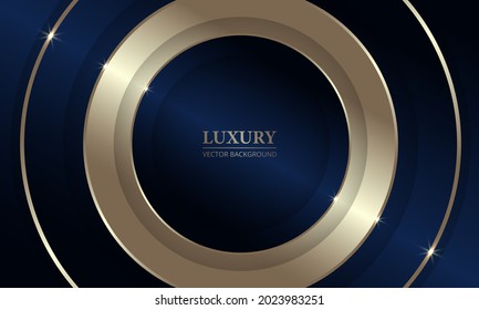 Luxury dark blue and gold 3d abstract geometric background with circles. Vector illustration.