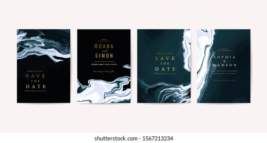 Luxury dark blue Marble Wedding invitation cards design template you can apply this design to Save the date cars, RSVP, Wedding menu and print cover design. - Vector