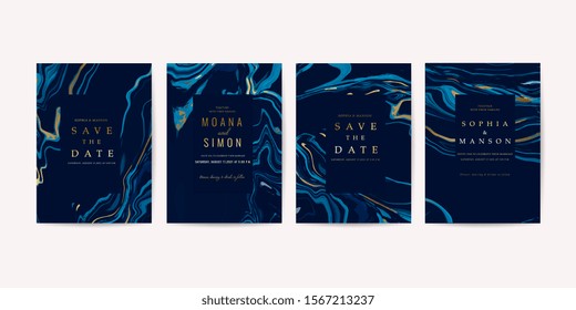 Luxury dark blue Marble Wedding invitation cards design template you can apply this design to Save the date cars, RSVP, Wedding menu and print cover design. - Vector