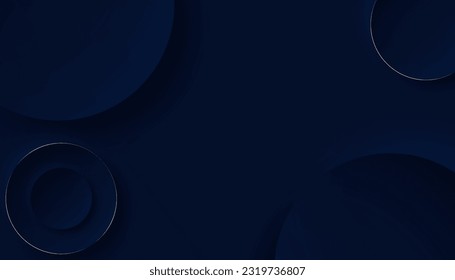 Luxury dark blue navy background with gold circle and shadow. Modern textured dark blue background with realistic geometric shapes.