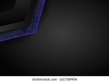 Luxury dark blue overlap dimension background on metal pattern. Colorful halftone texture with shiny realistic golden elements. glitters halftone. Modern vector design template.