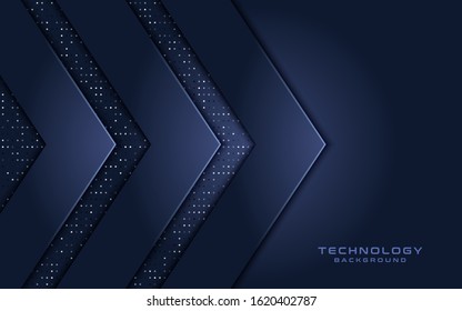 Luxury dark blue overlap dimension background on metal pattern. Colorful glitters halftone texture with shiny realistic golden elements. Vector illustration.
