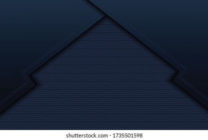 Luxury dark blue overlap dimension background with golden line on hexagon pattern. Vector illustration.
