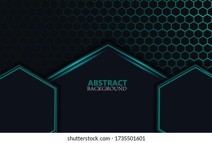 El fondo de la dimensión del solapamiento azul oscuro de lujo con la línea dorada sobre el patrón hexágono. Ilustración vectorial.