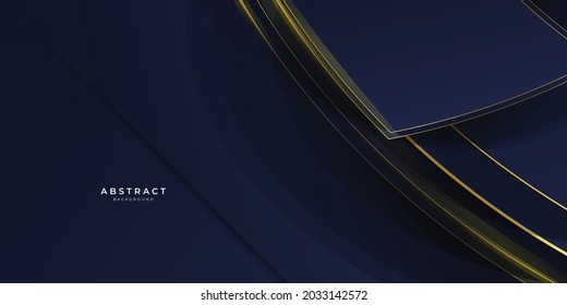 Luxury dark blue overlap dimension background on metal pattern. Colorful golden white lines texture with shiny realistic golden elements. Modern vector design template
