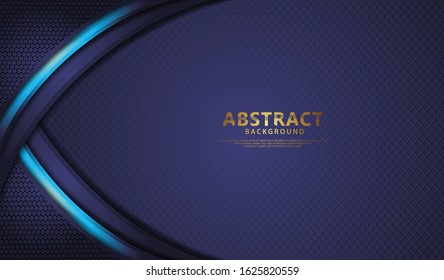 Luxury dark blue overlap layers background with blue line light effect. Realistic halftone dots on textured dark background