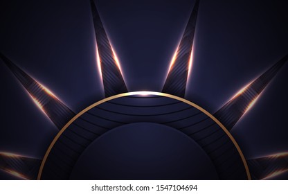 Luxury dark blue paper  shapes frame background combination with golden light element decoration. Vector design template for use element modern cover, banner celebration, invitation, card, corporate