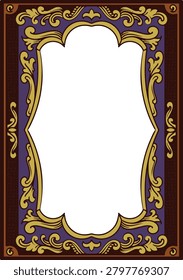  Luxury dark blue vertical frame template with elegant golden vintage pilar ornaments