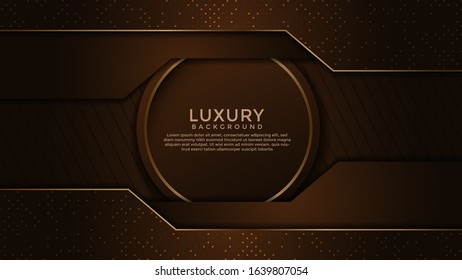 Luxury dark borwn abstract background with gold lines isolated on textured background. Premium Vector. Eps 10
