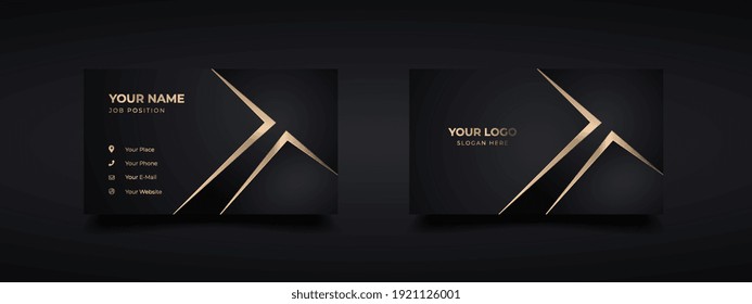 Luxury Dark Business Card Logo Mockup With Modern Gold Embossed And Debossed Effect. Vector Elegant Cards Golden Design Template.
