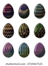 Luxury dark Easter eggs with gold abstract lines