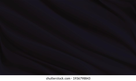 El lujo del fondo de textura de tela oscura.Cierre de tela de seda rizada.Resumen de telas negras o fondo vectorial de ondas líquidas.Onda suave de tela. Asas de satén, seda y algodón.