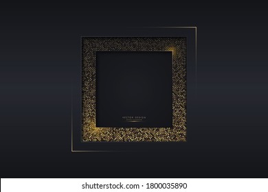  Luxury dark frame of black and gold with circular glowing golden dots modern design.