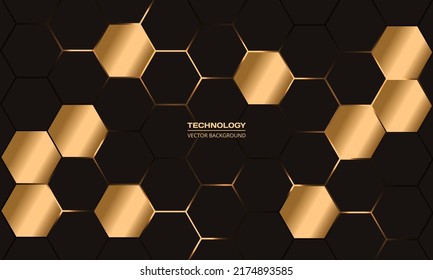 Luxury dark and gold hexagonal vector abstract background with golden hexagon. Elegant luxurious technology background with gold and dark honeycomb. vector illustration.