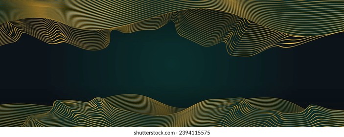 Lujoso fondo abstracto verde oscuro con una brillante ola dorada. Gradiente verde moderno que fluye líneas de onda dorada. Un concepto brillante de tecnología futurista. Ilustración del vector