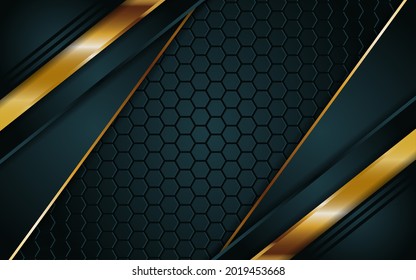 Luxury dark green background combine with glowing golden lines. Overlap layer textured background design
