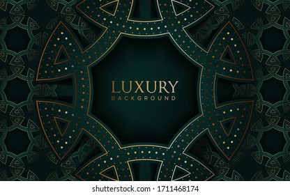 Luxury dark green background with glowing dot and line. Luxury floral pattern background