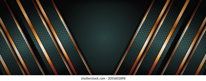 Luxuriöser, dunkelgrüner Hintergrund mit Overlap Layer und Golden Lines Style Konzept.