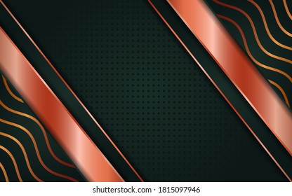 Luxury dark green background with rose golden lines