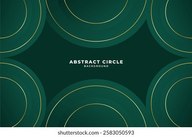 luxury Dark Green Circles shape background with gold line. Abstract geometry background with modern and elegant concept.