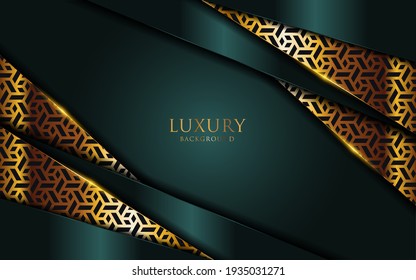 Luxury Dark Green and Golden Lines with Abstract Geometric Ornament Combination Background Design. Elegant Modern Background Design.	