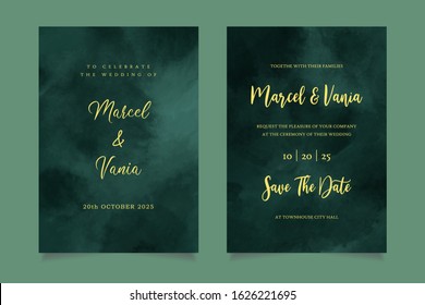 Luxury Dark Green Watercolor Wedding Invitation