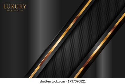 Luxury Dark Grey and Golden Lines with Overlap Textured Background Design. Elegant Modern Background Design.