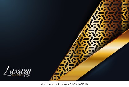 Luxury dark navy background combine with modern abstract golden shape and lines.