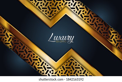 Luxury dark navy background combine with modern abstract golden shape and lines.