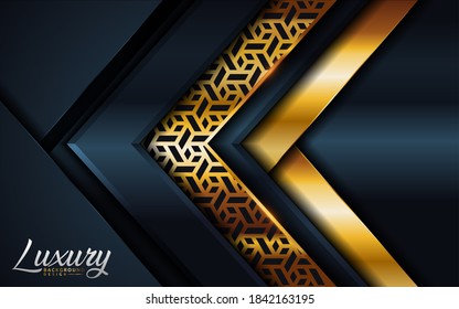 Luxury dark navy background combine with modern abstract golden shape and lines.