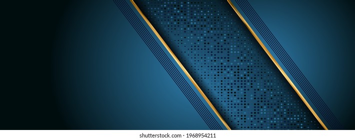 Diseño de fondo azul de la Marina Oscura de lujo con combinación de líneas doradas.