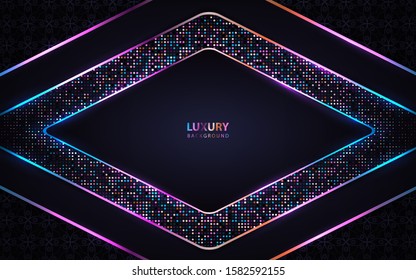Luxury dark overlapping background a combination colorful glitters element decoration. Vector design template for use modern cover, celebration banner, advertising corporate, frame
