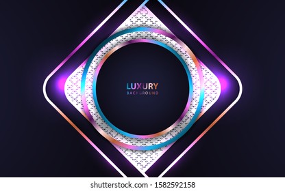 Luxury dark overlapping background a combination colorful glitters element decoration. Vector design template for use modern cover, celebration banner, advertising corporate, frame