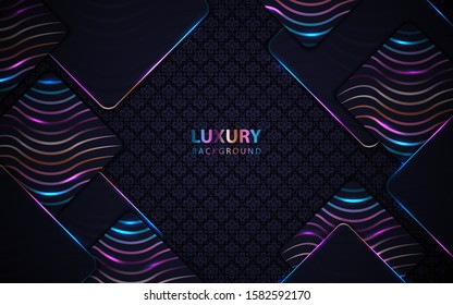 Luxury dark overlapping background a combination colorful glitters element decoration. Vector design template for use modern cover, celebration banner, advertising corporate, frame