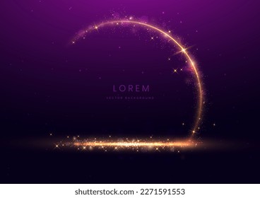 Luxury dark purple background with circle glowing golden line lighting effect sparkle. Template premium award ceremony design. Vector illustration