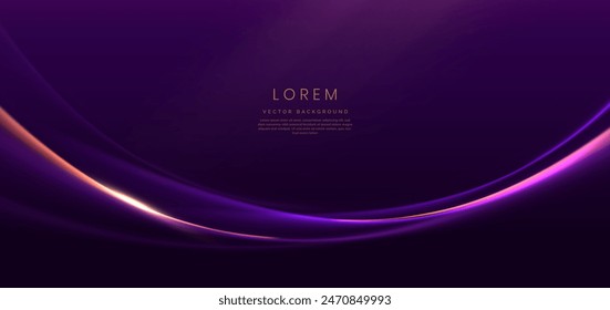 Luxury dark purple background with purple curve light lines and golden line curve. Vector illustration